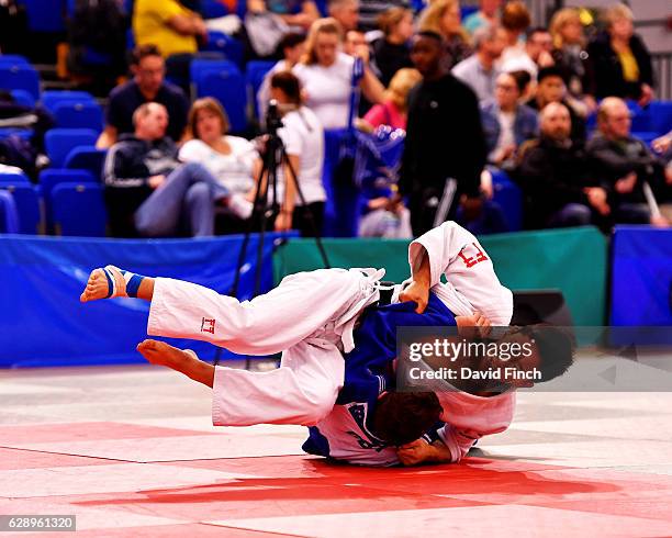 Showgo Kimura of Ealing Judo Club throws Morgan Macdonald of Garioch JC for an ippon on his way to the gold medal in the u60kg category during the...