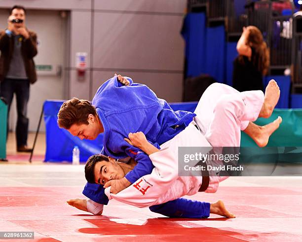 Benjamin Caldwell of Felixstowe JC, throws Daniel Holt of Osaka JC for an ippon with an inner thigh throw on his way to 7th place in the u60kg...