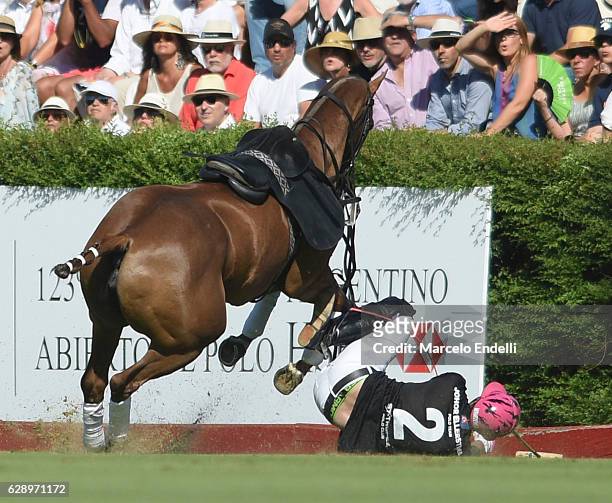 Pablo Pieres of Ellerstina falls from his horse during a final match between La Dolfina and Ellerstina as part of 123rd Argentine Polo Open...
