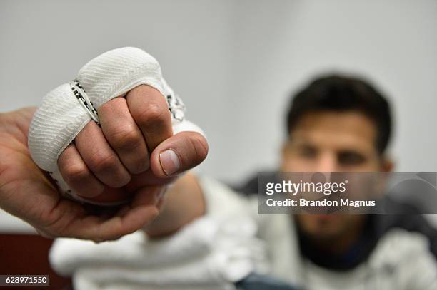 Matthew Lopez gets his hands wrapped backstage during the UFC 206 event inside the Air Canada Centre on December 10, 2016 in Toronto, Ontario, Canada.