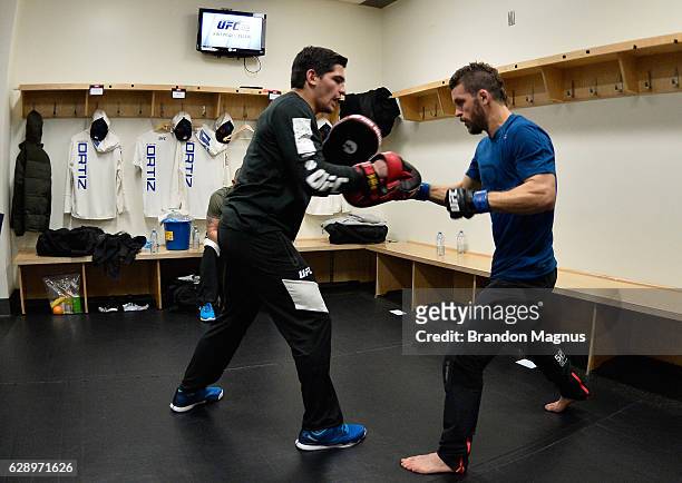 Dustin Ortiz warms up backstage during the UFC 206 event inside the Air Canada Centre on December 10, 2016 in Toronto, Ontario, Canada.