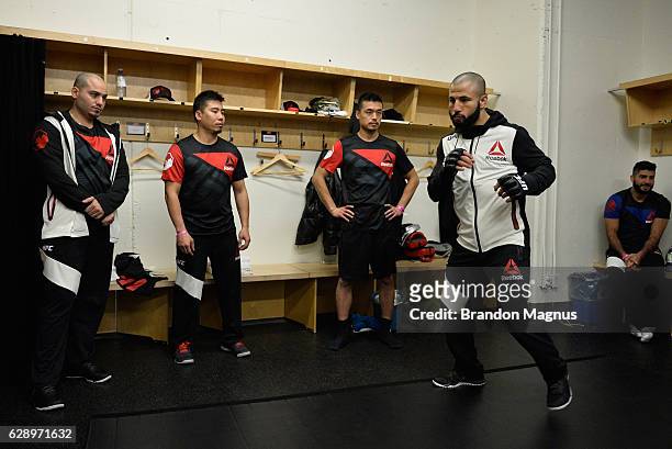 John Makdessi of Canada warms up backstage during the UFC 206 event inside the Air Canada Centre on December 10, 2016 in Toronto, Ontario, Canada.