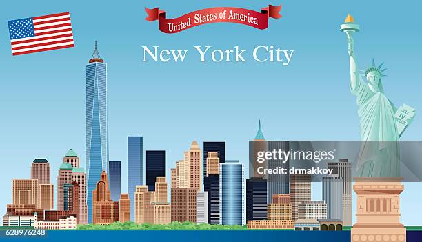 stockillustraties, clipart, cartoons en iconen met new york skyline - empire state building