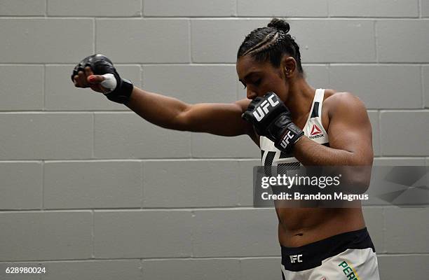 Viviane Pereira of Brazil warms up backstage during the UFC 206 event inside the Air Canada Centre on December 10, 2016 in Toronto, Ontario, Canada.