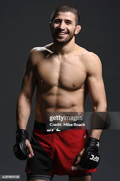 Rustam Khabilov of Russia poses for a portrait backstage after his victory over Jason Saggo during the UFC 206 event inside the Air Canada Centre on...