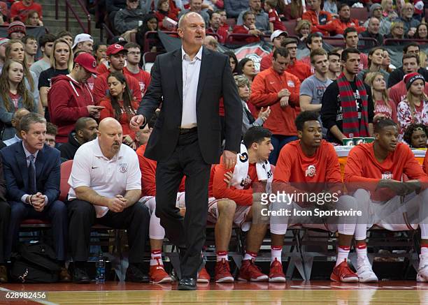 Ohio State Buckeyes head coach Thad Matta during the first half of the game against the Connecticut Huskies at the Value City Arena in Columbus, OH...
