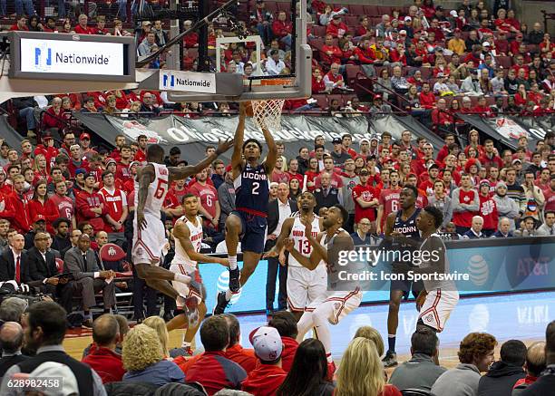 Connecticut Huskies guard Jalen Adams attempts a lay up during the game against the Ohio State Buckeyes at the Value City Arena in Columbus, OH on...