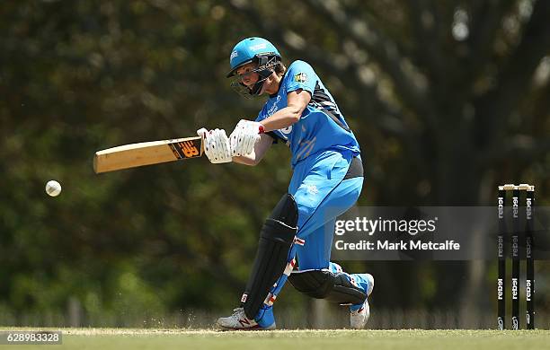 Charlotte Edwards of the Strikers bats during the Women's Big Bash League match between the Melbourne Renegades and the Adelaide Strikers at North...