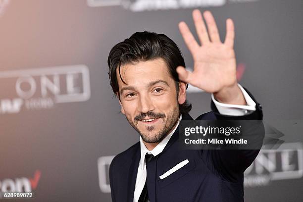 Actor Diego Luna attends the premiere of Walt Disney Pictures and Lucasfilm's "Rogue One: A Star Wars Story" at the Pantages Theatre on December 10,...