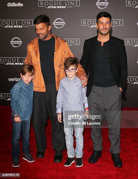 Ricky Martin, Matteo Martin, Jwan Yosef and Valentino Martin attend the Premiere of Walt Disney Pictures and Lucasfilm's 'Rogue One: A Star Wars...