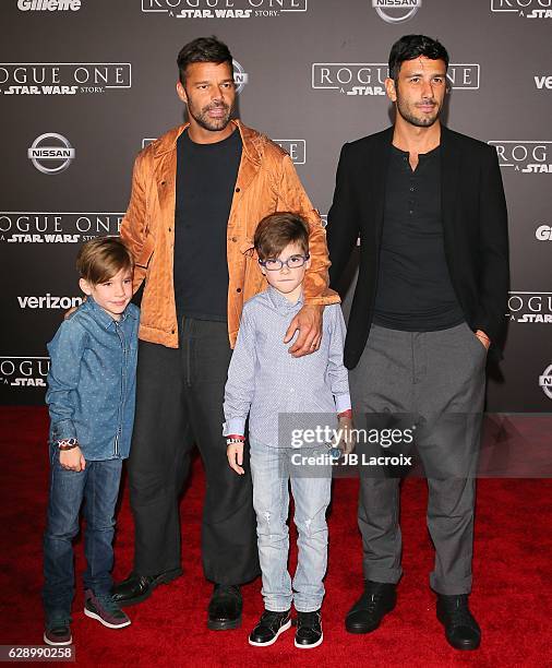 Ricky Martin, Matteo Martin, Jwan Yosef and Valentino Martin attend the Premiere of Walt Disney Pictures and Lucasfilm's 'Rogue One: A Star Wars...