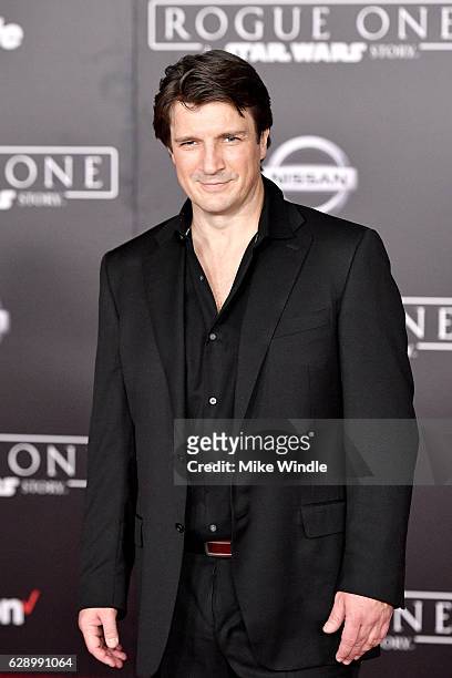 Actor Nathan Fillion attends the premiere of Walt Disney Pictures and Lucasfilm's "Rogue One: A Star Wars Story" at the Pantages Theatre on December...