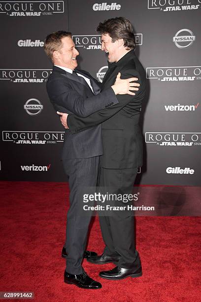 Actors Alan Tudyk and Nathan Fillion attend the premiere of Walt Disney Pictures and Lucasfilm's "Rogue One: A Star Wars Story" at the Pantages...