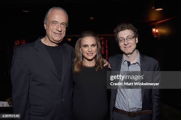 Charles Fabius, actress Natalie Portman and Nicholas Britell attend the L.A. Dance Annual Gala at The Theatre at Ace Hotel on December 10, 2016 in...