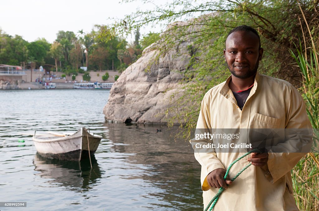 Nubian man at Nile River in Aswan, Egypt