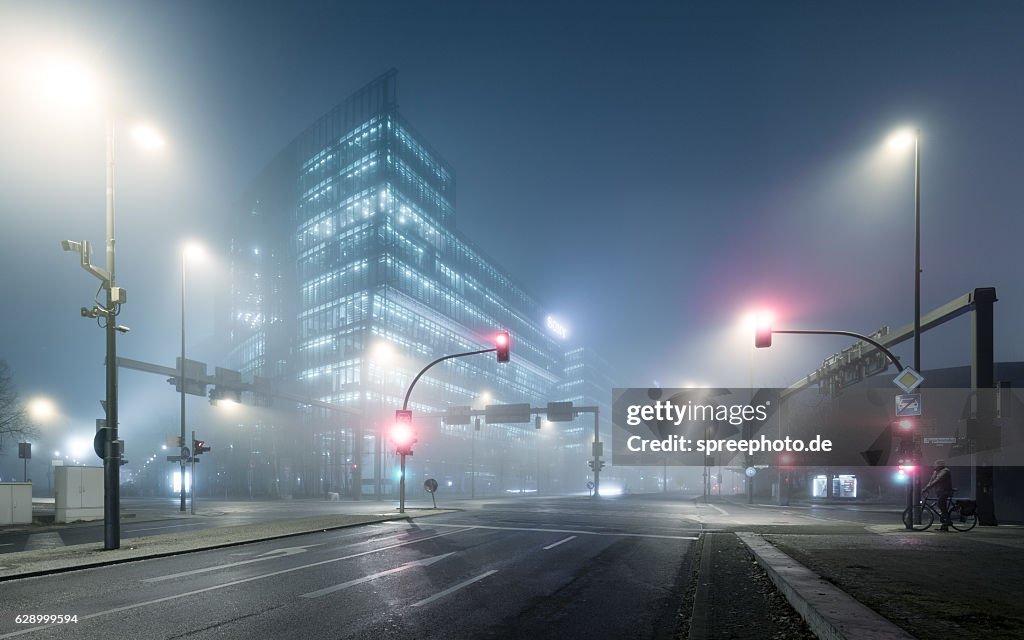 Berlin Potsdamer Platz at foggy night