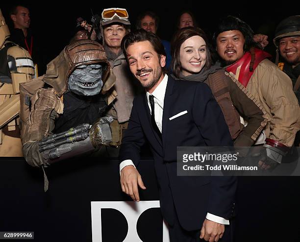 Diego Luna and fans take a picture at the premiere of Walt Disney Pictures And Lucasfilm's "Rogue One: A Star Wars Story" at the Pantages Theatre on...