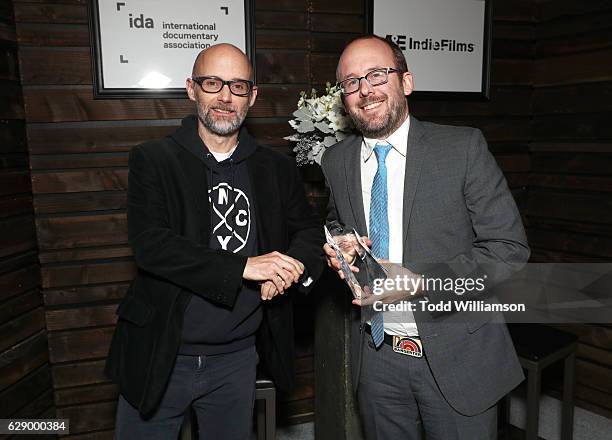 Presenter Moby and Best Editing award recipient Nels Bangerter attend the 32nd Annual IDA Documentary Awards at Paramount Studios on December 9, 2016...