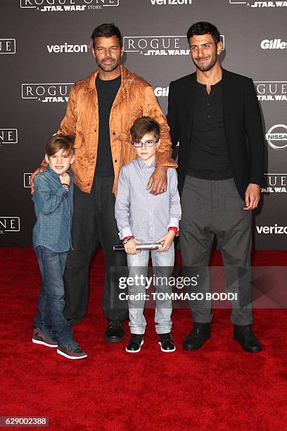 Ricky Martin and family attend The World Premiere of Lucasfilm's "Rogue One: A Star Wars Story, In Hollywood, California, on December 10, 2016. / AFP...