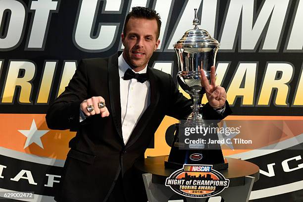 Whelen Euro Series Champion Anthony Kumpen poses for a portrait after the NASCAR Touring Series Night of Champions in the Charlotte Convention Center...