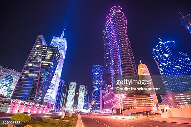 doha skyline of the downtown in qatar - qatar stock pictures, royalty-free photos & images