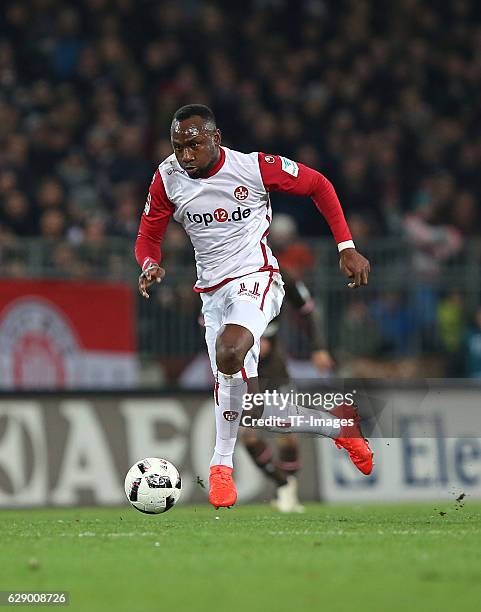 Jacques Zoua of Kaiserslautern in action during the Second Bundesliga match between FC St. Pauli and 1. FC Kaiserslautern at Millerntor Stadium on...