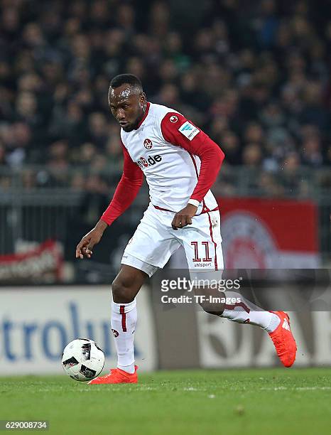 Jacques Zoua of Kaiserslautern in action during the Second Bundesliga match between FC St. Pauli and 1. FC Kaiserslautern at Millerntor Stadium on...
