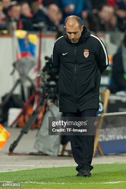 Coach Leonardo Jardim looks on during the UEFA Champions League match between Bayer Leverkusen and AS Monaco at the BayArena in Leverkusen, Germany...