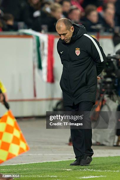 Coach Leonardo Jardim looks on during the UEFA Champions League match between Bayer Leverkusen and AS Monaco at the BayArena in Leverkusen, Germany...