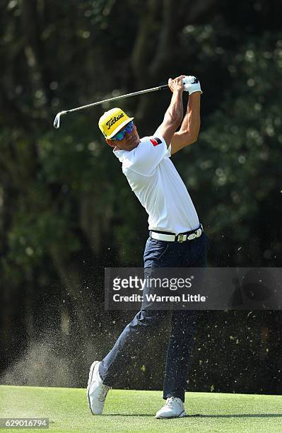 Rafa Cabrera Bello of Spain plays his second shot on the third hole during the final round of the UBS Hong Kong Open at The Hong Kong Golf Club on...
