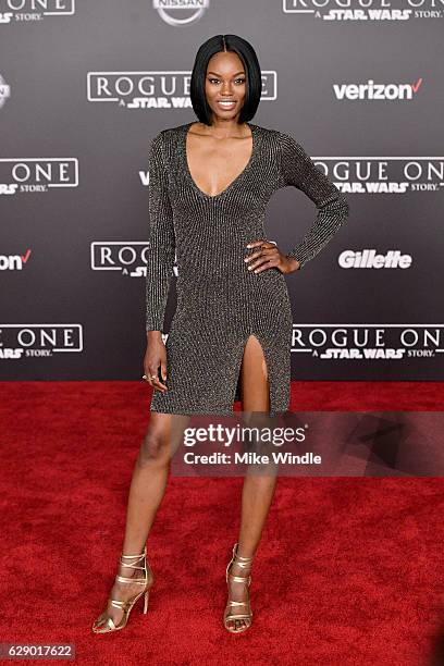 Model Eugena Washington attends the premiere of Walt Disney Pictures and Lucasfilm's "Rogue One: A Star Wars Story" at the Pantages Theatre on...