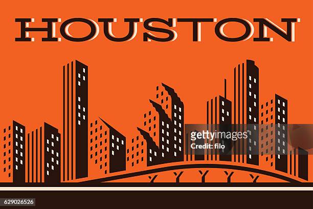 houston skyline - houston texas night stock illustrations