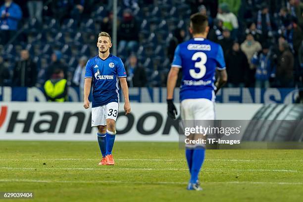 Junior Caiçara of Schalke and Donis Avdijaj of Schalke disappointed after the UEFA Europa League match between FC Salzburg and FC Schalke 04 at Red...