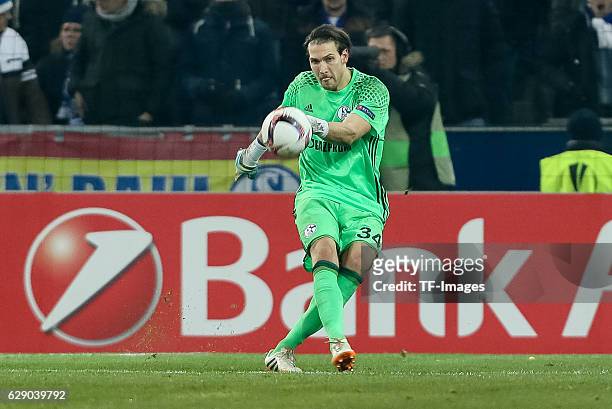 Goalkeeper Fabian Giefer of Schalke in action during the UEFA Europa League match between FC Salzburg and FC Schalke 04 at Red Bull Arena in...