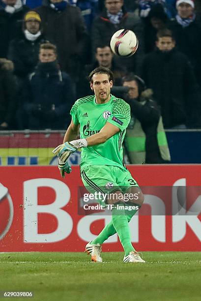 Goalkeeper Fabian Giefer of Schalke in action during the UEFA Europa League match between FC Salzburg and FC Schalke 04 at Red Bull Arena in...