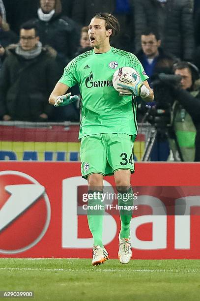 Goalkeeper Fabian Giefer of Schalke gestures during the UEFA Europa League match between FC Salzburg and FC Schalke 04 at Red Bull Arena in Salzburg,...