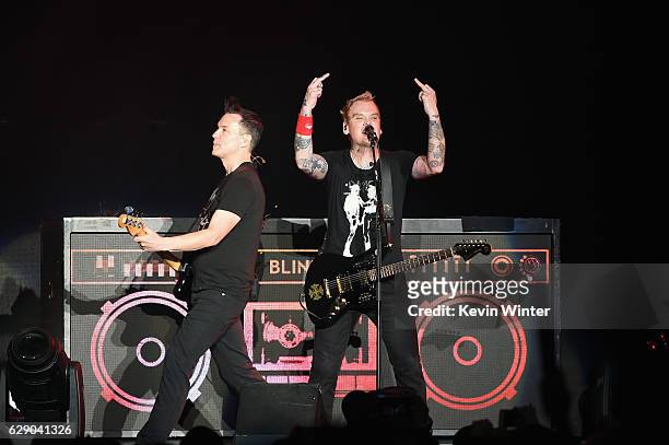 Mark Hoppus and Matt Skiba of the band Blink-182 perform onstage at 106.7 KROQ Almost Acoustic Christmas 2016 - Night 1 at The Forum on December 10,...