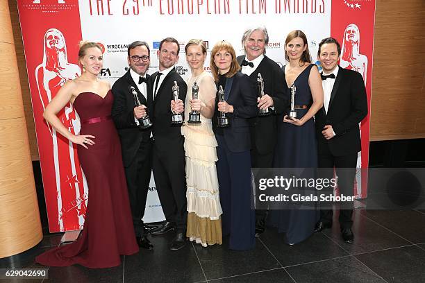 Hadewych Minis, Michael Merkt, Jonas Dornbarch, Sandra Hueller, Maren Ade, Peter Simonischek, Janine Jackowski and Trystan Puetter with award, Cast...