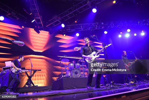 Tom Linton, Jim Adkins, Zach Lind and Rick Burc of the band Jimmy Eat World perform onstage at 106.7 KROQ Almost Acoustic Christmas 2016 - Night 1 at...