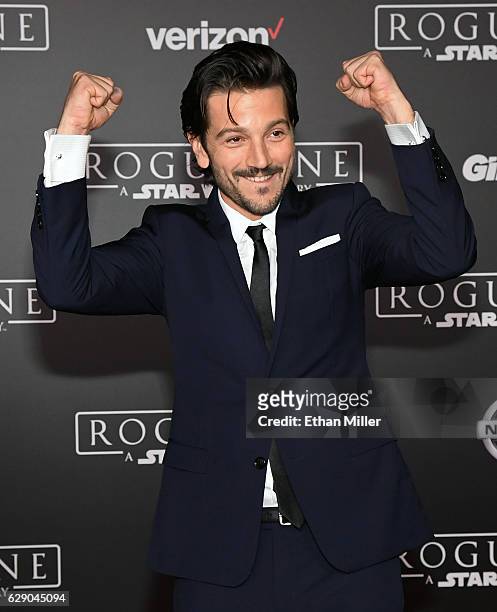Actor Diego Luna attends the premiere of Walt Disney Pictures and Lucasfilm's "Rogue One: A Star Wars Story" at the Pantages Theatre on December 10,...