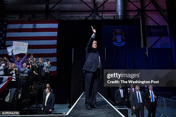 President-Elect Donald J. Trump walks out to speak at a "USA Thank You Tour 2016" event at the DeltaPlex in Grand Rapids, Mi. On Friday, Dec. 09,...