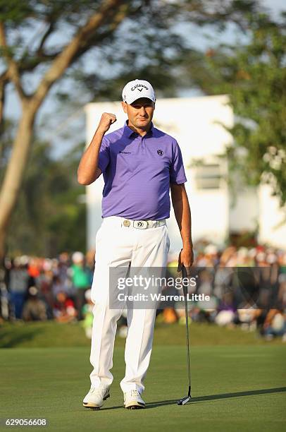 Sam Brazel of Australia celebrates winning the UBS Hong Kong Open at The Hong Kong Golf Club on December 11, 2016 in Hong Kong, Hong Kong.