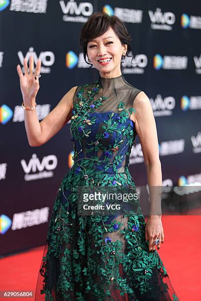 Actress Angie Chiu arrives at the red carpet of the 2016 V.QQ.COM Star Awards on December 10, 2016 in Beijing, China.