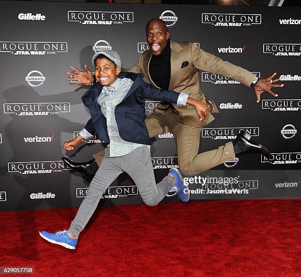 Actor Terry Crews and son Isaiah Crews attend the premiere of "Rogue One: A Star Wars Story" at the Pantages Theatre on December 10, 2016 in...