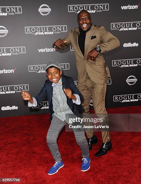 Actor Terry Crews and son Isaiah Crews attend the premiere of "Rogue One: A Star Wars Story" at the Pantages Theatre on December 10, 2016 in...