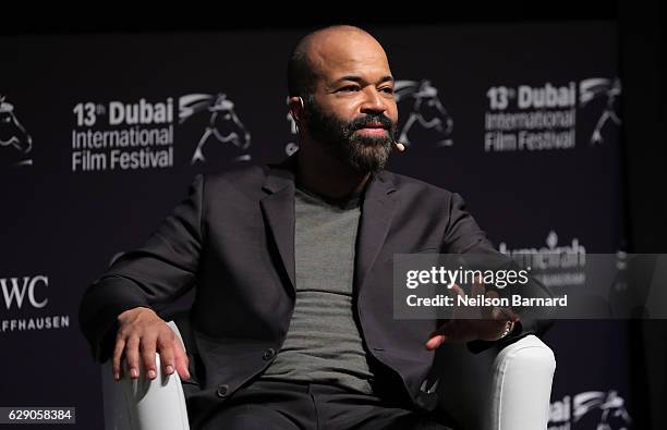 Jeffrey Wright speaks on stgae during the "In Conversation" on day five of the 13th annual Dubai International Film Festival held at the Madinat...