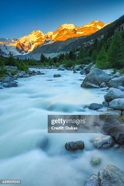 Morteratsch valley, Piz Palue, 3905 ms, Piz Bernina, 4049 ms, Biancograt, Morteratsch glacier, Grisons Switzerland.