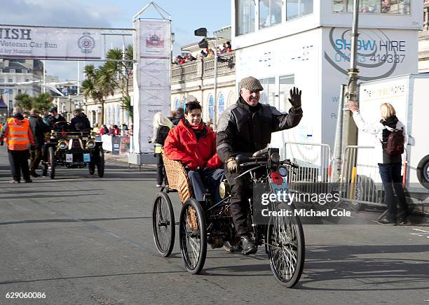 Clement Tricycle at the finish of the 120th London to Brighton Veteran Car Run in Madeira Drive Brighton on November 6, 2016 in Brighton, England.