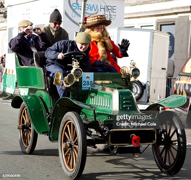 De Dion Bouton at the finish of the 120th London to Brighton Veteran Car Run in Madeira Drive Brighton on November 6, 2016 in Brighton, England.