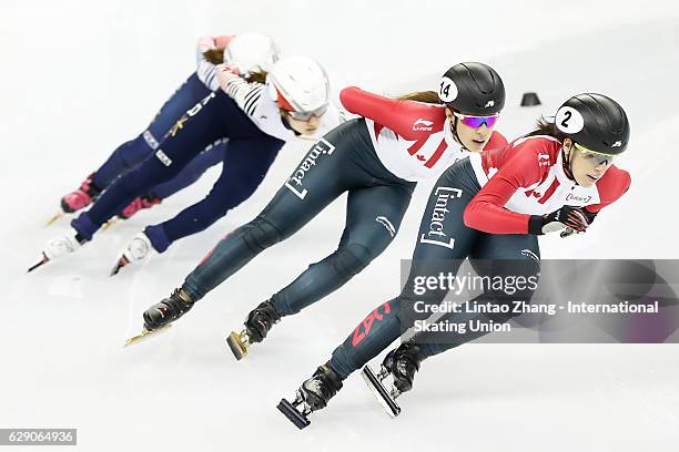 Marianne St- Gelais and Valerie Maltais of Canada, Choi Min Jeong and Kim Ji Yoo of South Korea competes in the Women's 1000m final at the ISU World...